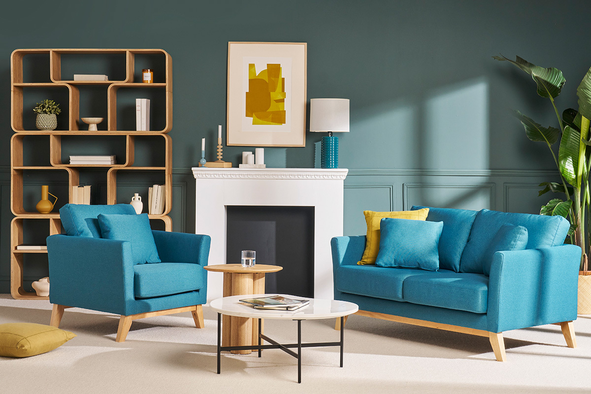 Silln nrdico azul petrleo patas madera clara OSLO