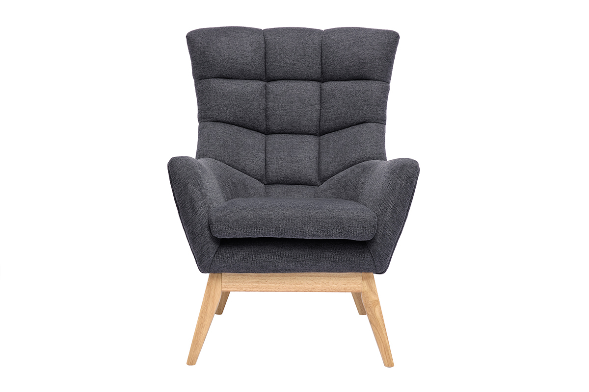 Silln nrdico con tejido efecto aterciopelado texturizado gris oscuro y madera BRODY
