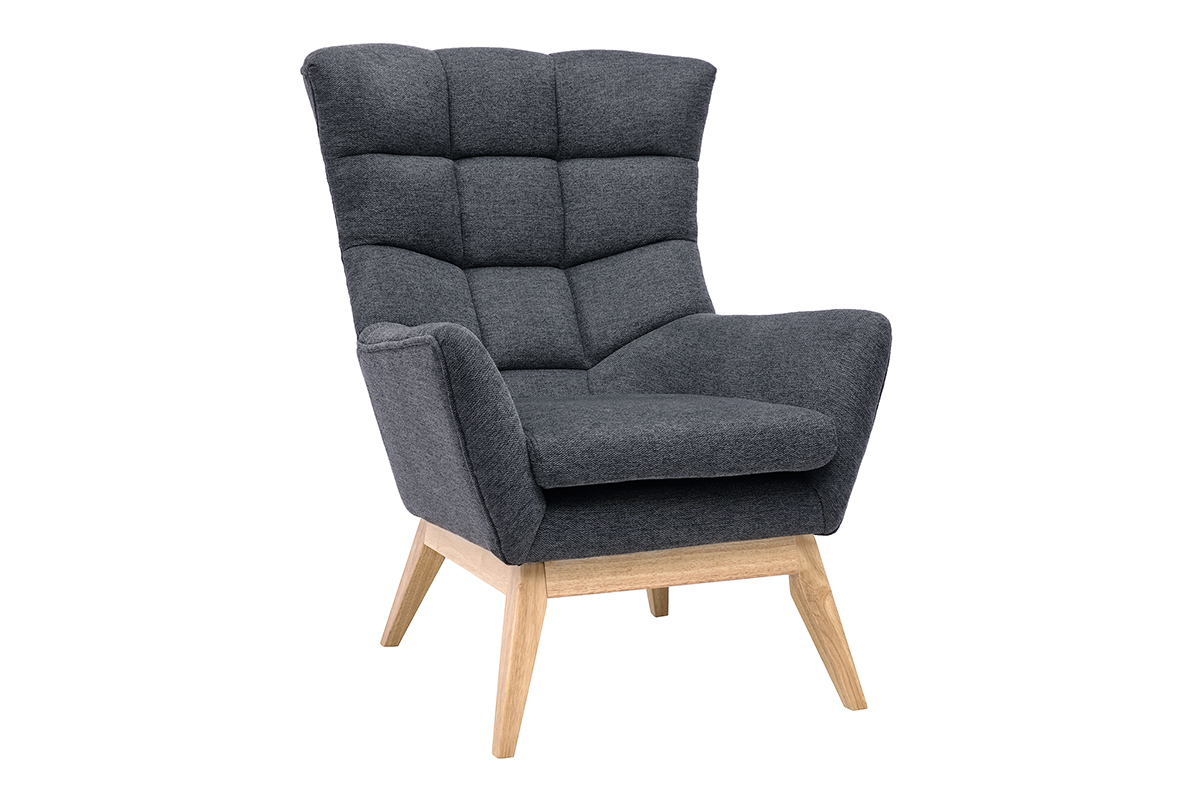 Silln nrdico con tejido efecto aterciopelado texturizado gris oscuro y madera BRODY