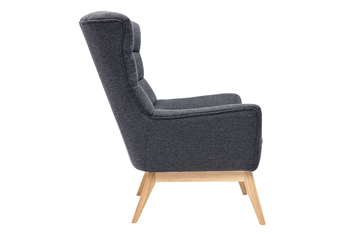 Silln nrdico con tejido efecto aterciopelado texturizado gris oscuro y madera BRODY