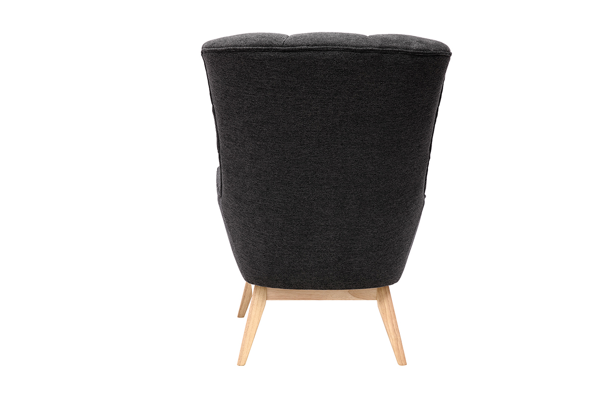 Silln nrdico con tejido efecto aterciopelado texturizado gris oscuro y madera BRODY