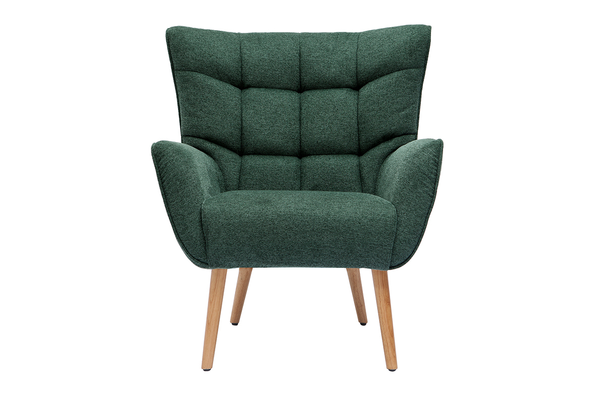 Silln nrdico con tejido efecto aterciopelado texturizado verde oscuro y madera de caucho maciza AVERY