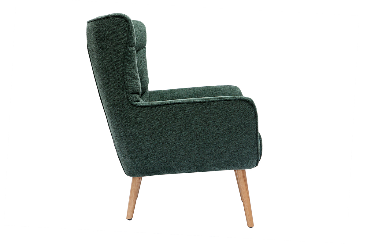 Silln nrdico con tejido efecto aterciopelado texturizado verde oscuro y madera de caucho maciza AVERY