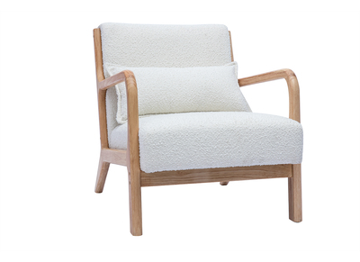 Sillón nórdico de borreguillo blanco y madera clara maciza DERRY