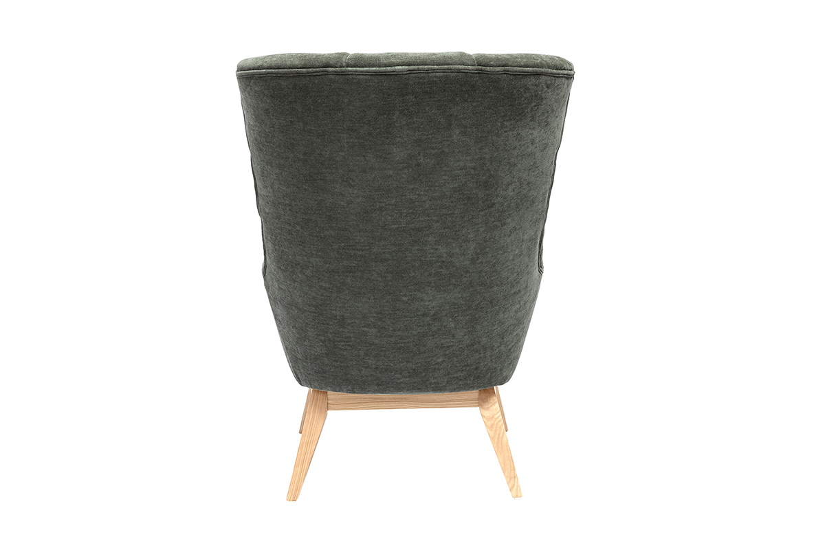 Silln nrdico de efecto aterciopelado caqui y madera BRODY