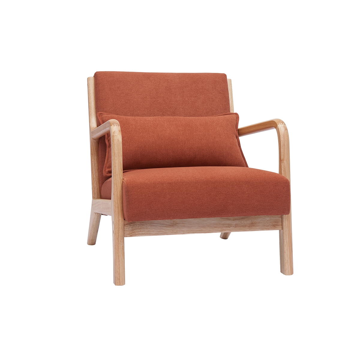 Sillón nórdico de tejido efecto aterciopelado terracota y madera clara maciza DERRY