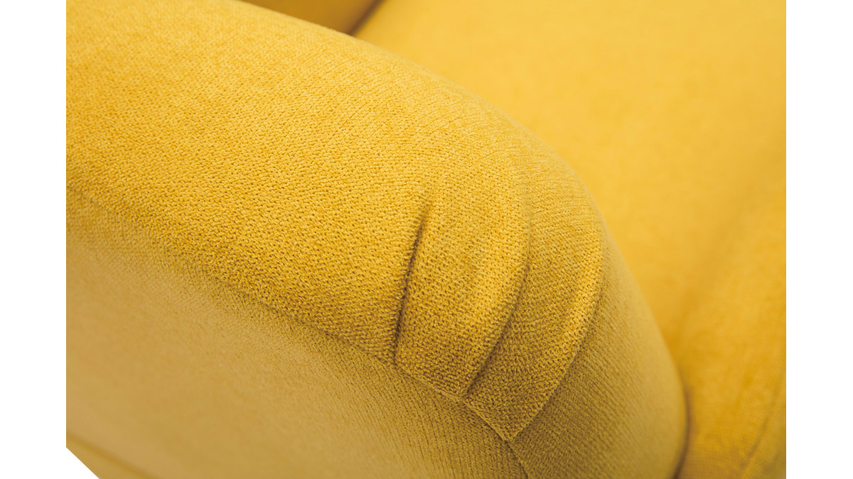 Silln nrdico de tejido efecto aterciopelado texturizado amarillo mostaza y madera ISKO