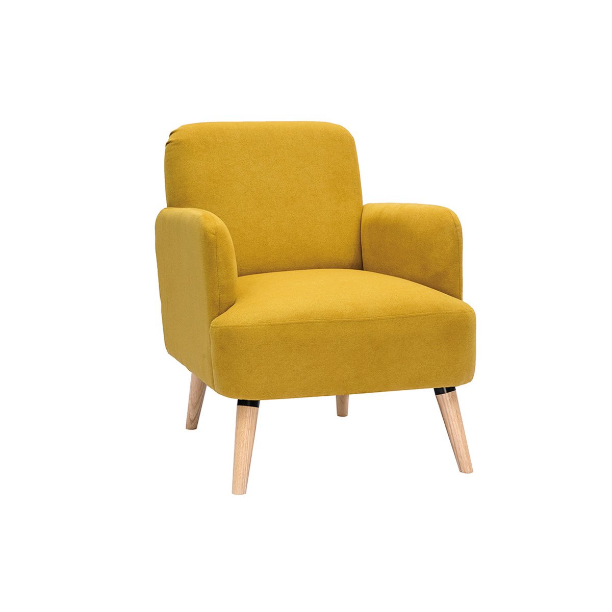 Sillón nórdico de tejido efecto aterciopelado texturizado amarillo mostaza y madera ISKO