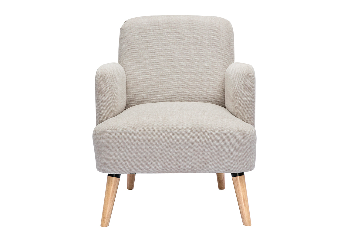 Silln nrdico de tejido efecto aterciopelado texturizado beige y madera ISKO