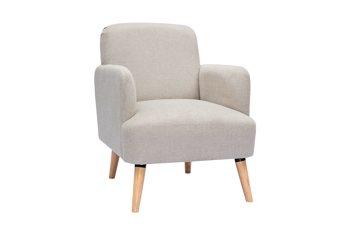 Silln nrdico de tejido efecto aterciopelado texturizado beige y madera ISKO