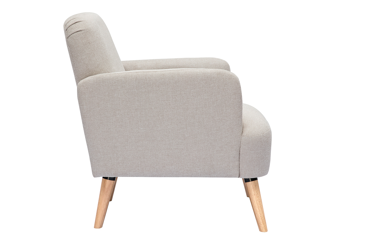 Silln nrdico de tejido efecto aterciopelado texturizado beige y madera ISKO