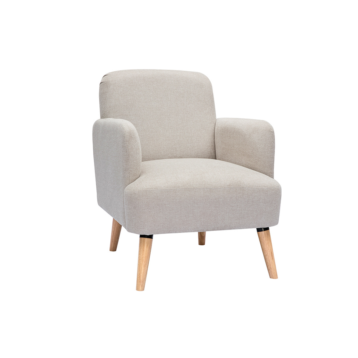 Sillón nórdico de tejido efecto aterciopelado texturizado beige y madera ISKO