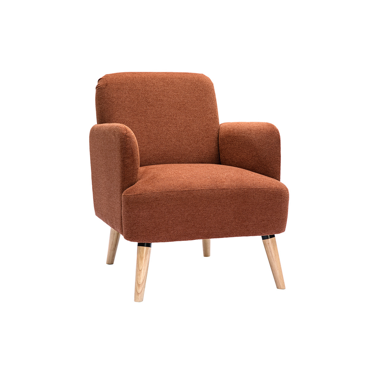 Sillón nórdico de tejido efecto aterciopelado texturizado terracota y madera ISKO