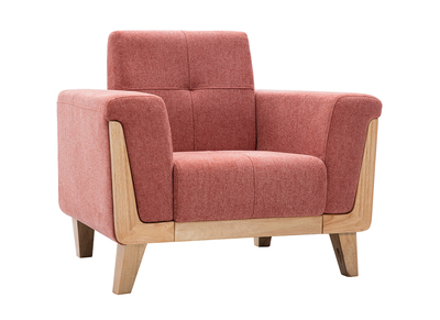 Sillón nórdico de tejido terracota y madera clara FJORD