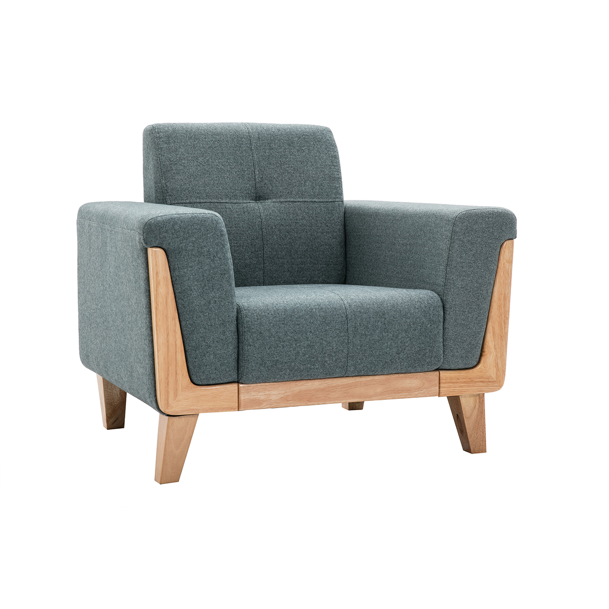Sillón nórdico de tejido verde grisáceo y madera clara FJORD
