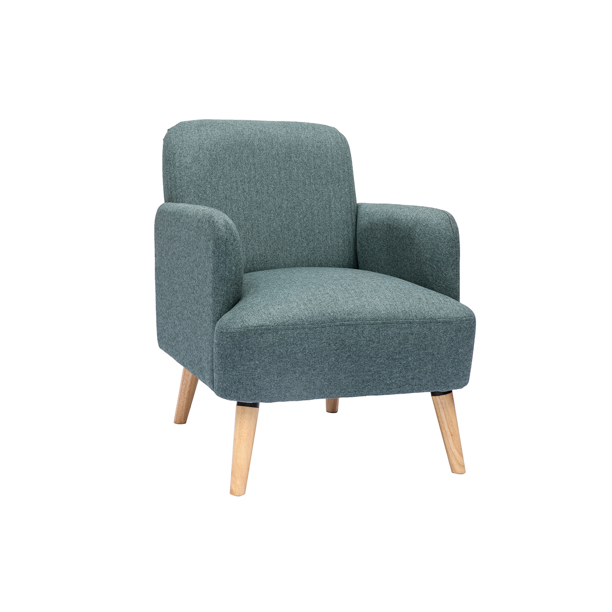 Sillón nórdico de tejido verde grisáceo y madera clara ISKO