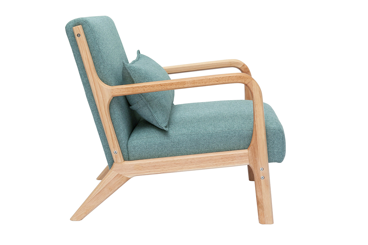 Silln nrdico de tejido verde grisceo y madera clara maciza DERRY