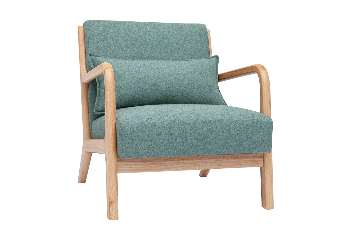 Silln nrdico de tejido verde grisceo y madera clara maciza DERRY