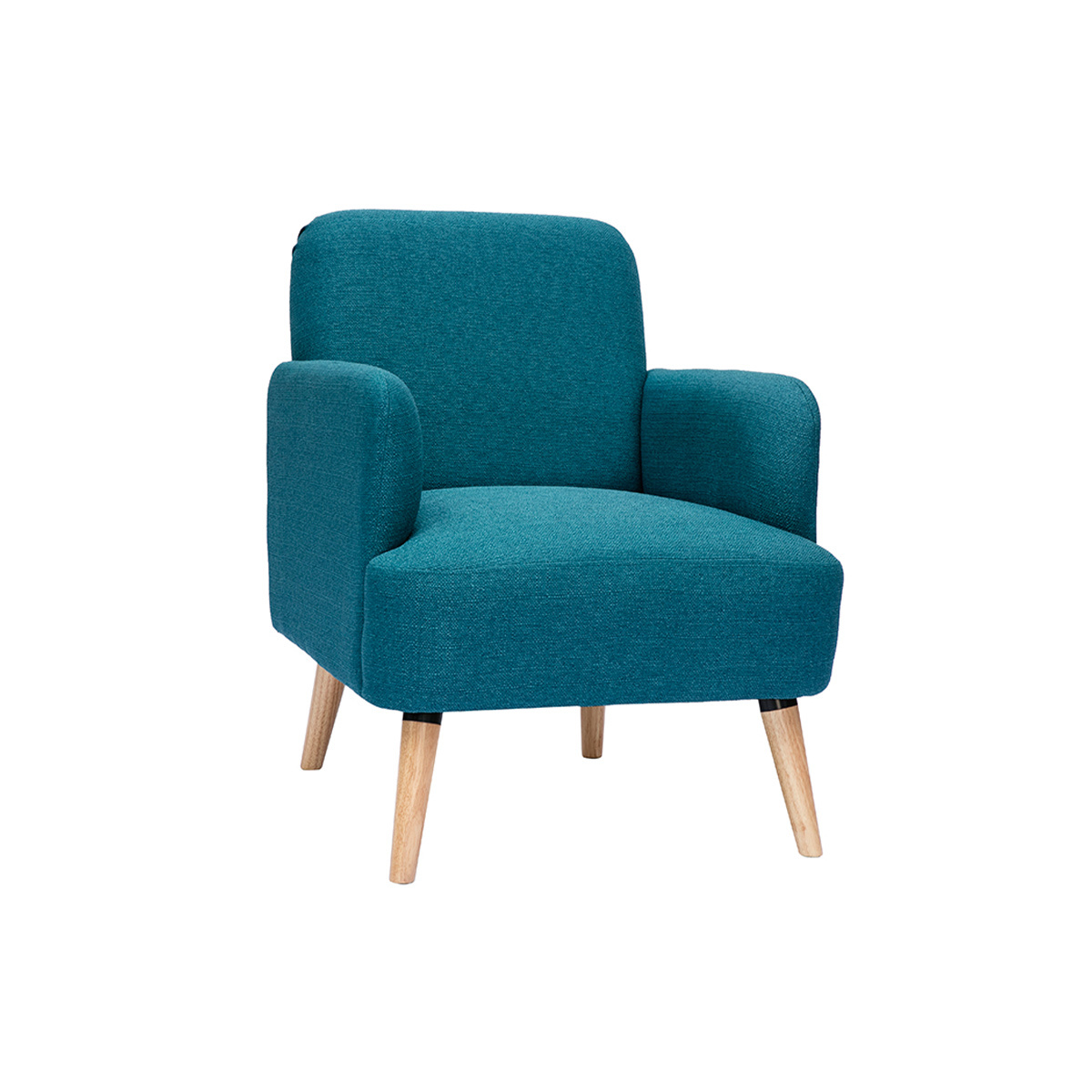 Sillón nórdico de tela azul petróleo y madera clara ISKO