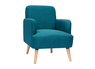 Sillón nórdico de tela azul petróleo y madera clara ISKO