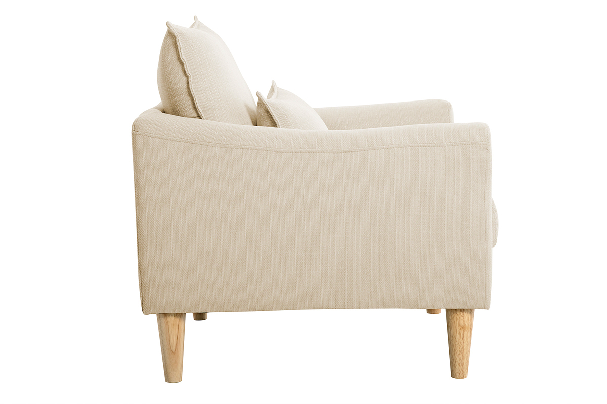 Silln nrdico de tela beige y madera de caucho maciza KATE