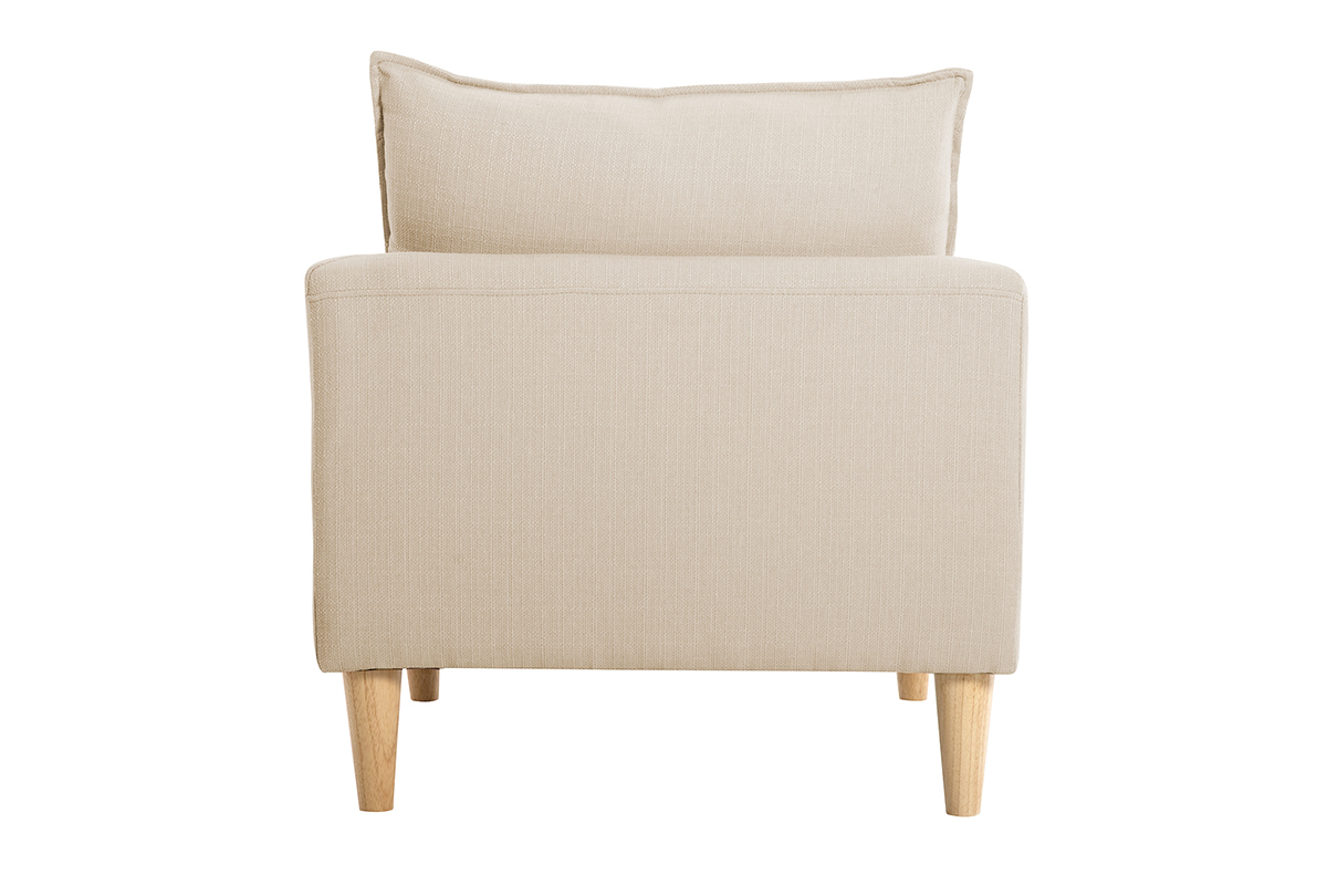 Silln nrdico de tela beige y madera de caucho maciza KATE