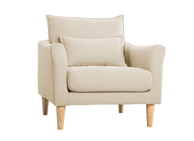 Sillón nórdico de tela beige y madera de caucho maciza KATE
