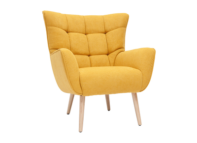 Sillón nórdico efecto terciopelo amarillo mostaza y madera AVERY