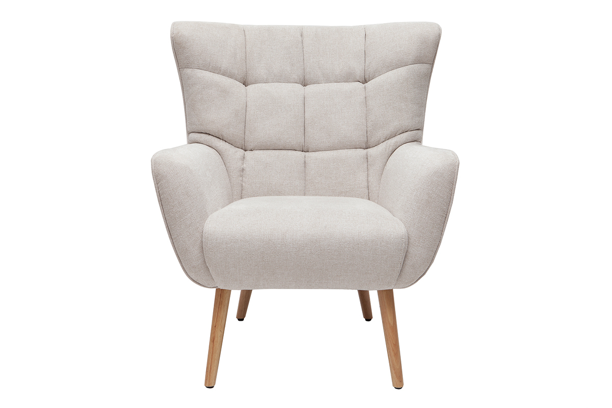 Silln nrdico efecto terciopelo beige y madera AVERY