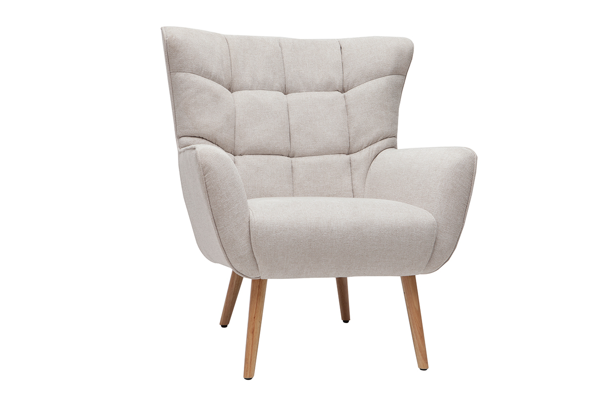 Silln nrdico efecto terciopelo beige y madera AVERY