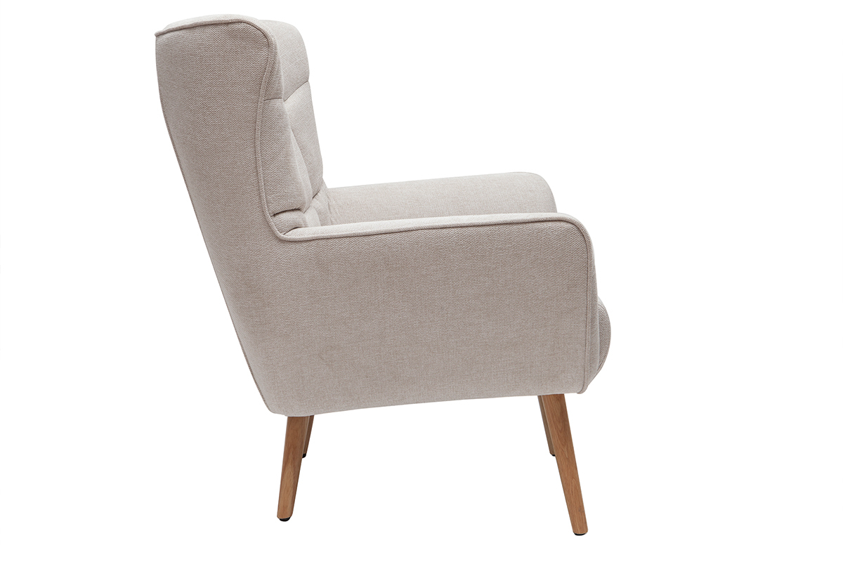 Silln nrdico efecto terciopelo beige y madera AVERY