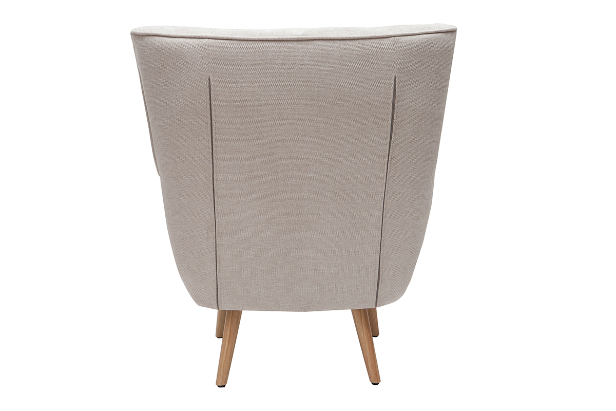 Silln nrdico efecto terciopelo beige y madera AVERY
