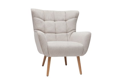 Sillón nórdico efecto terciopelo beige y madera AVERY