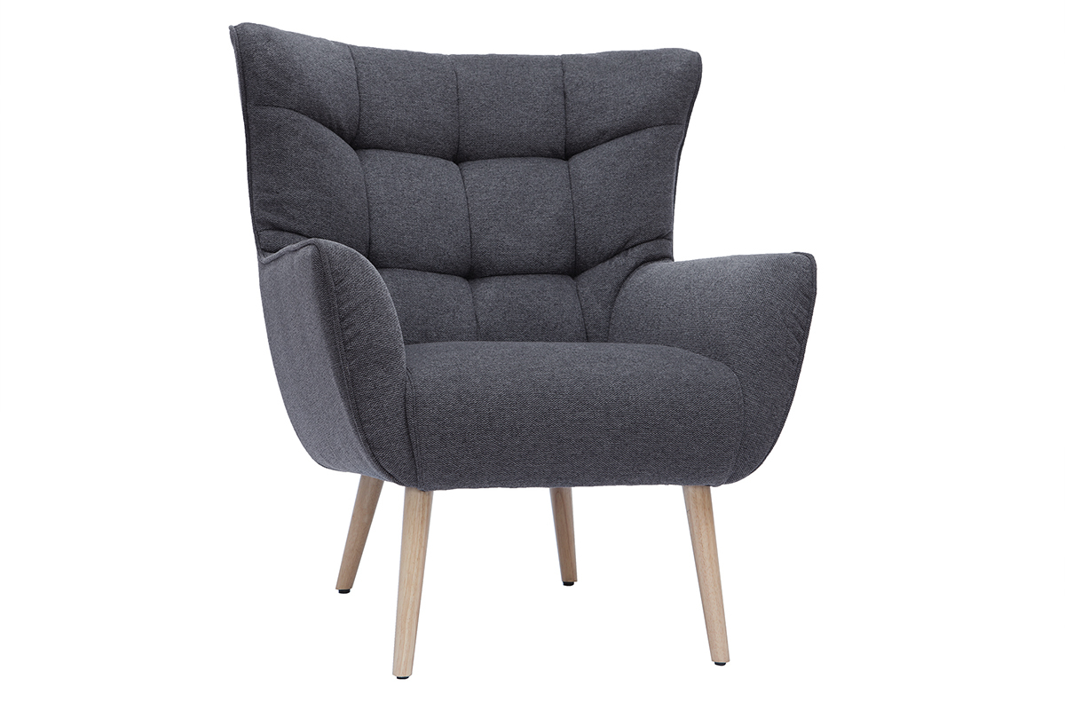 Silln nrdico efecto terciopelo gris oscuro y madera AVERY