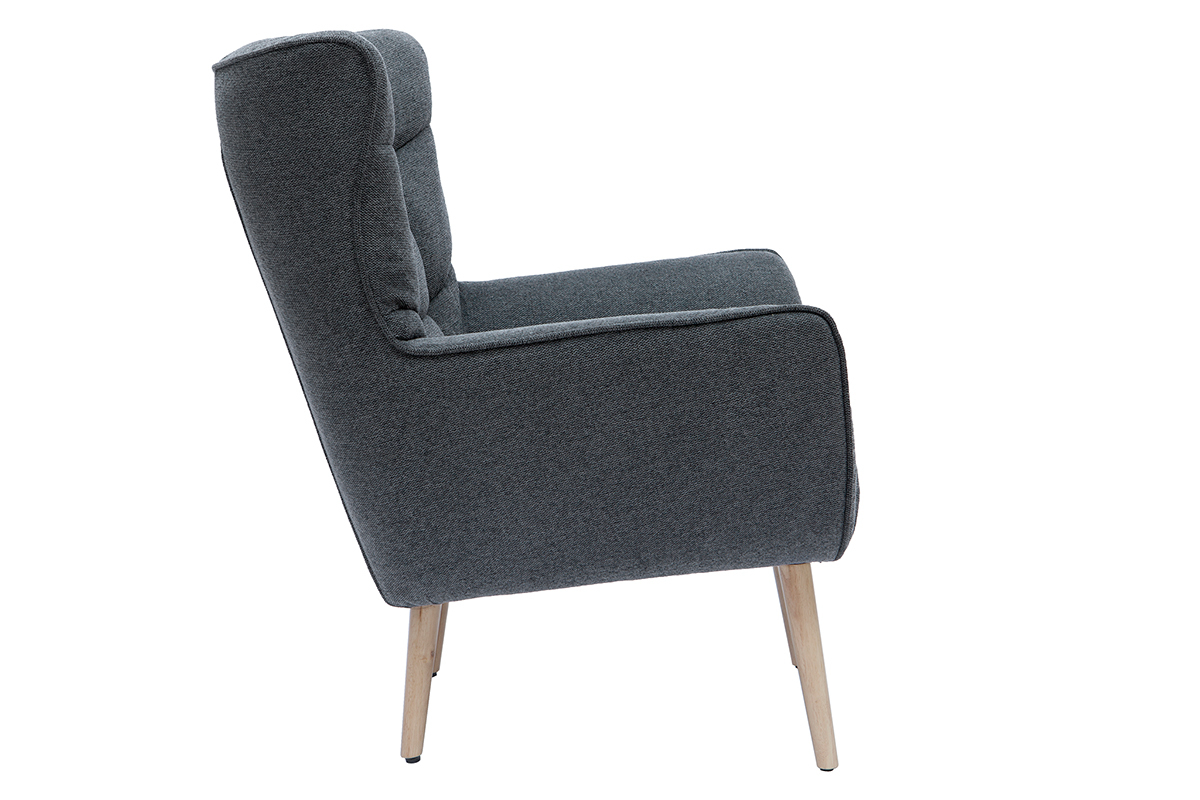 Silln nrdico efecto terciopelo gris oscuro y madera AVERY