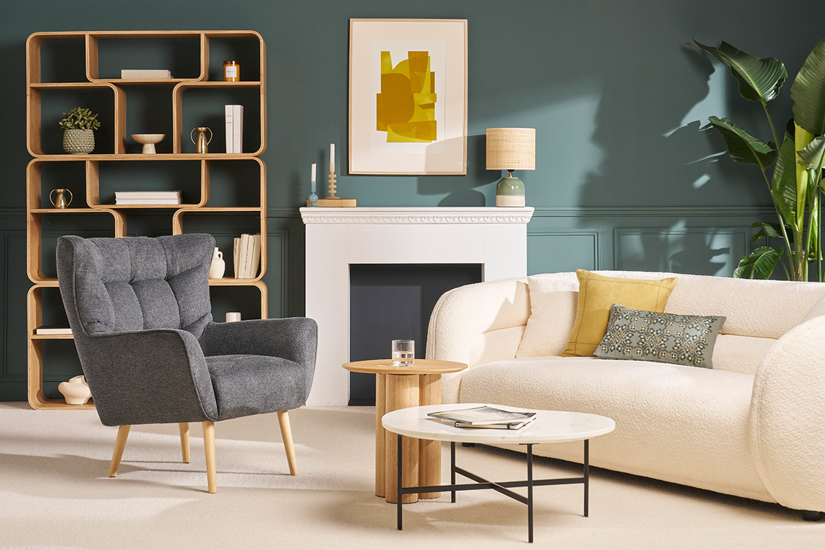 Silln nrdico efecto terciopelo gris oscuro y madera AVERY
