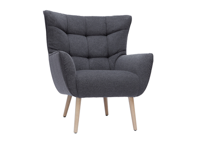 Sillón nórdico efecto terciopelo gris oscuro y madera AVERY