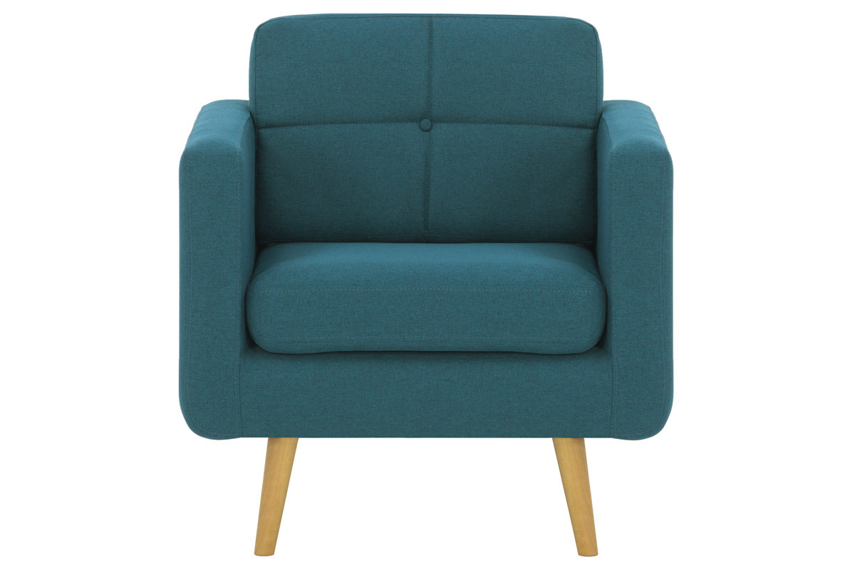 Silln nrdico en tejido azul petrleo y madera ELFE
