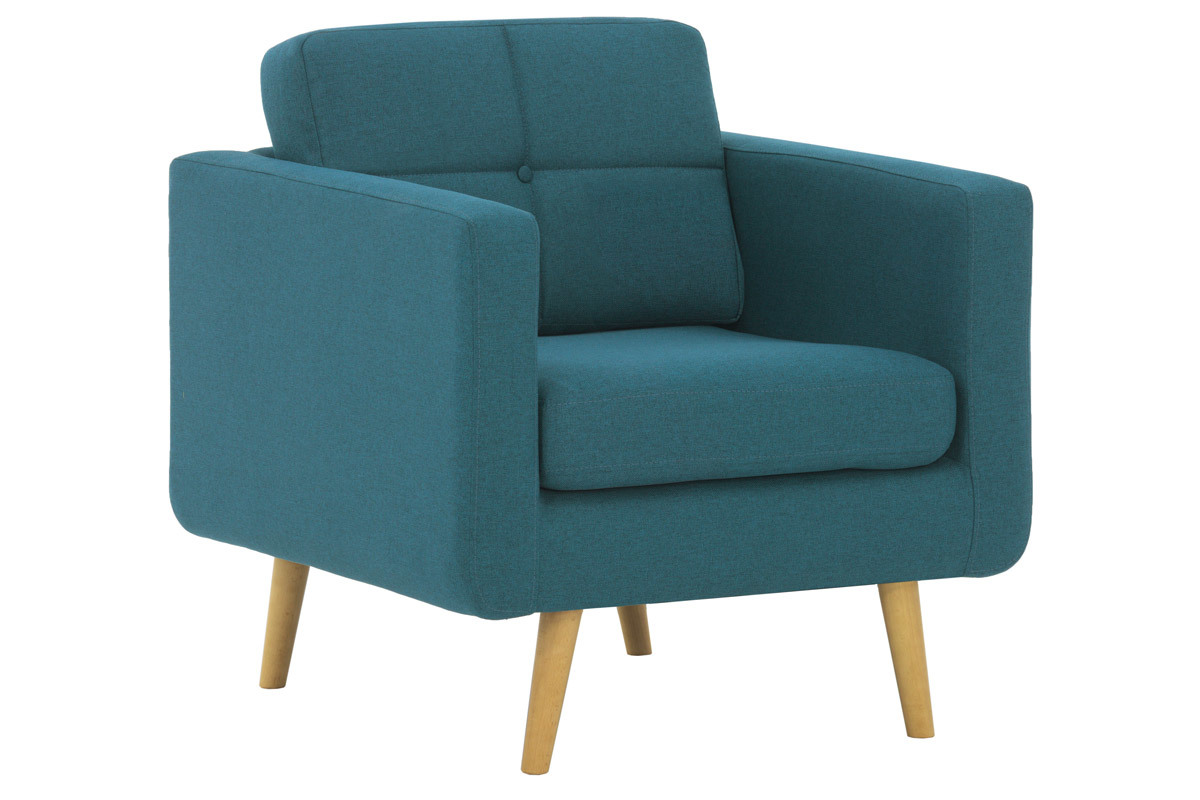 Silln nrdico en tejido azul petrleo y madera ELFE