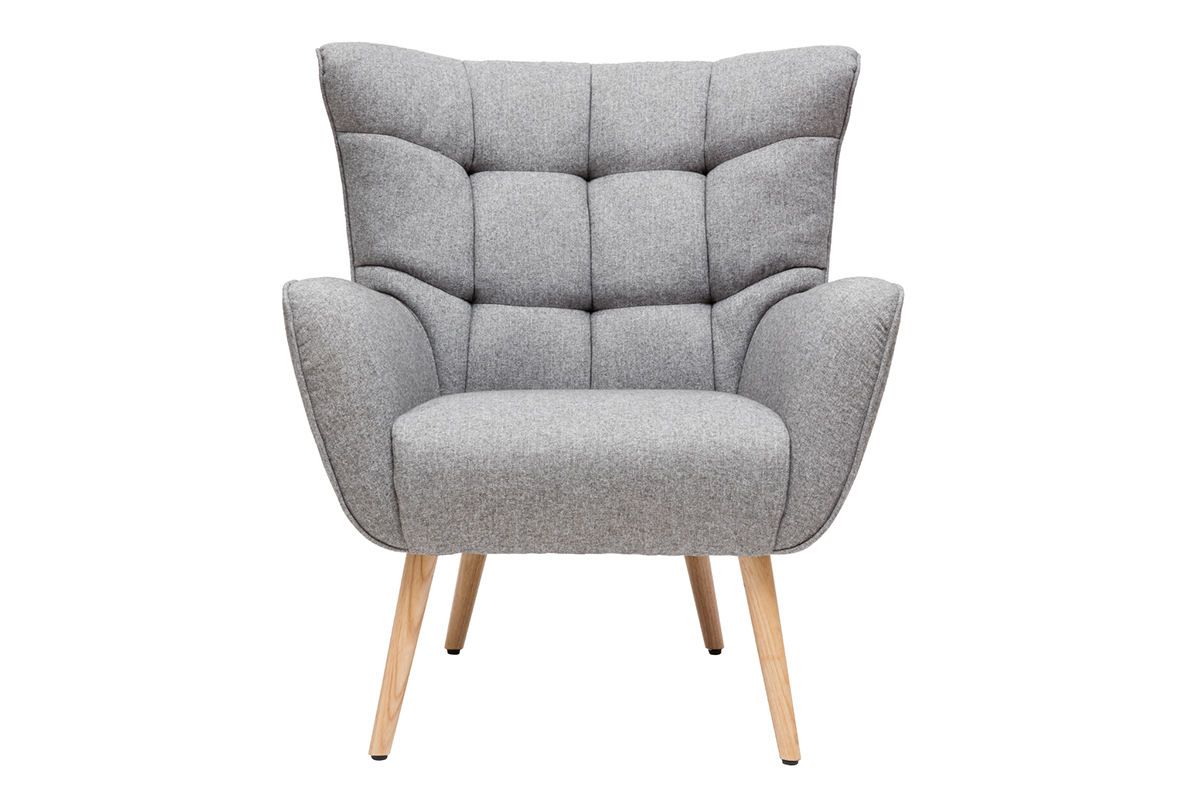 Silln nrdico en tejido gris claro y madera AVERY