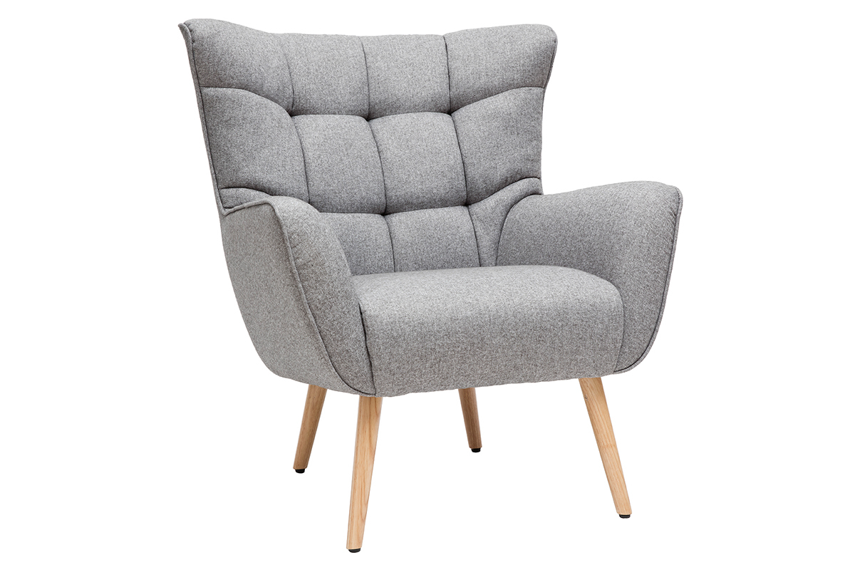 Silln nrdico en tejido gris claro y madera AVERY