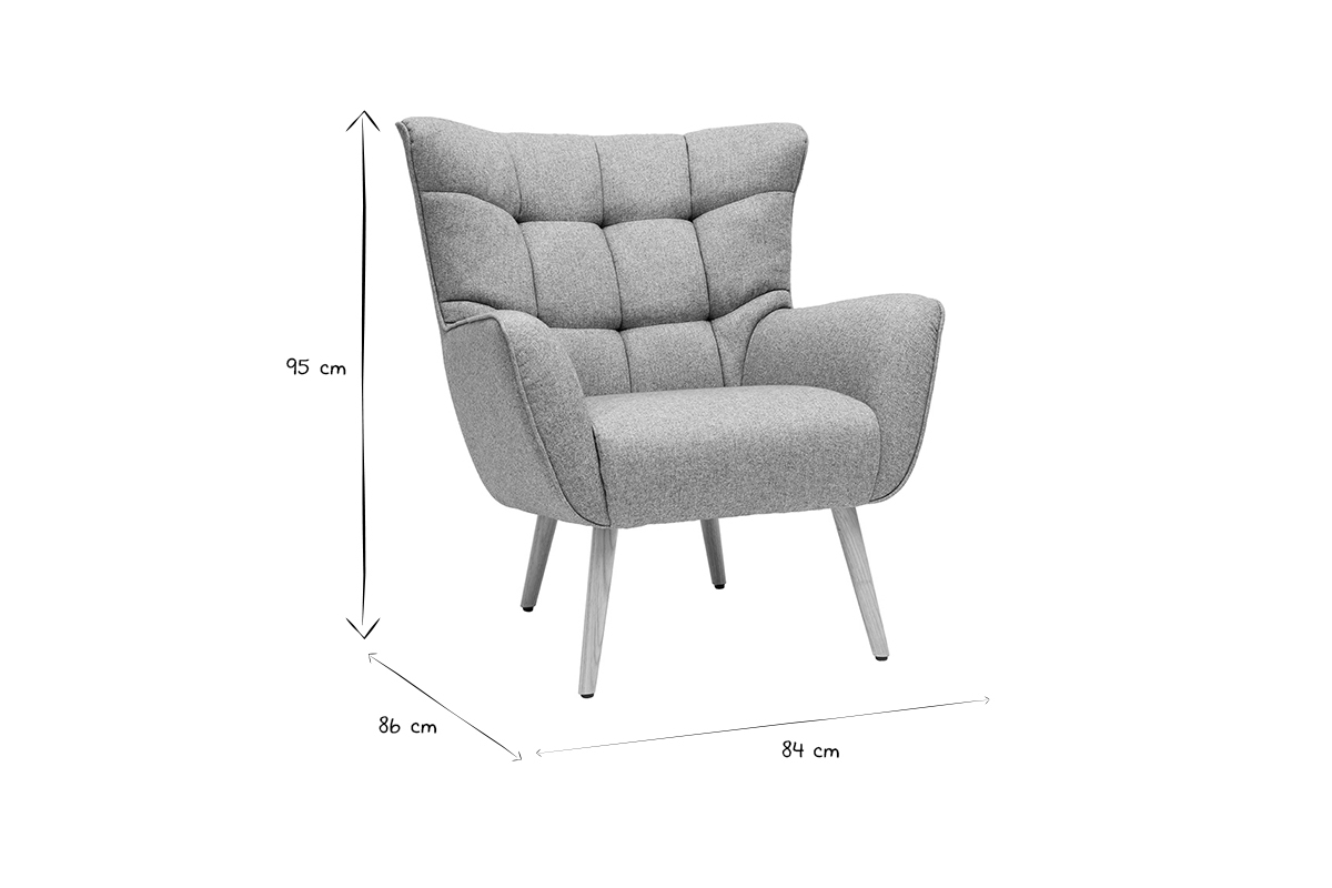 Silln nrdico en tejido gris claro y madera AVERY
