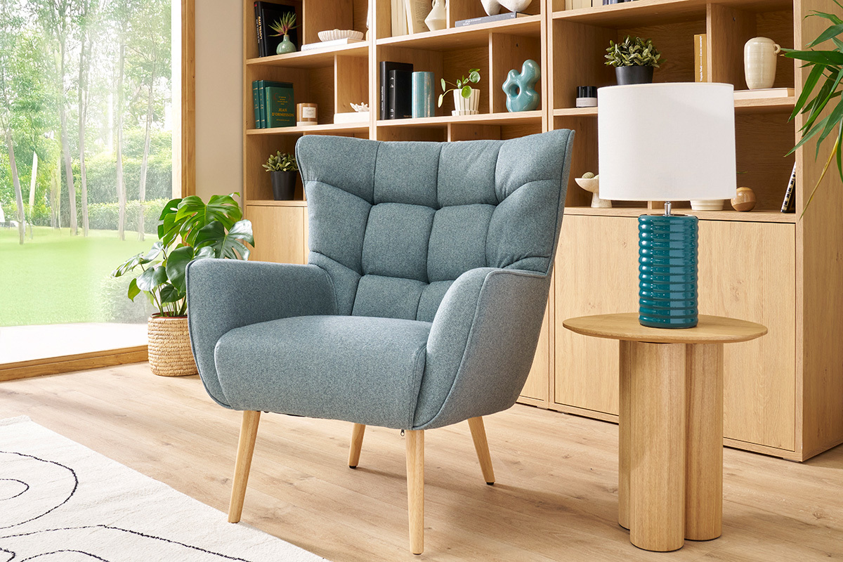 Silln nrdico en tejido verde y madera AVERY