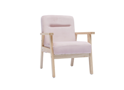 Sillón nórdico en terciopelo rosa y madera clara ABYSS - Sillón nórdico en terciopelo rosa y madera clara ABYSS