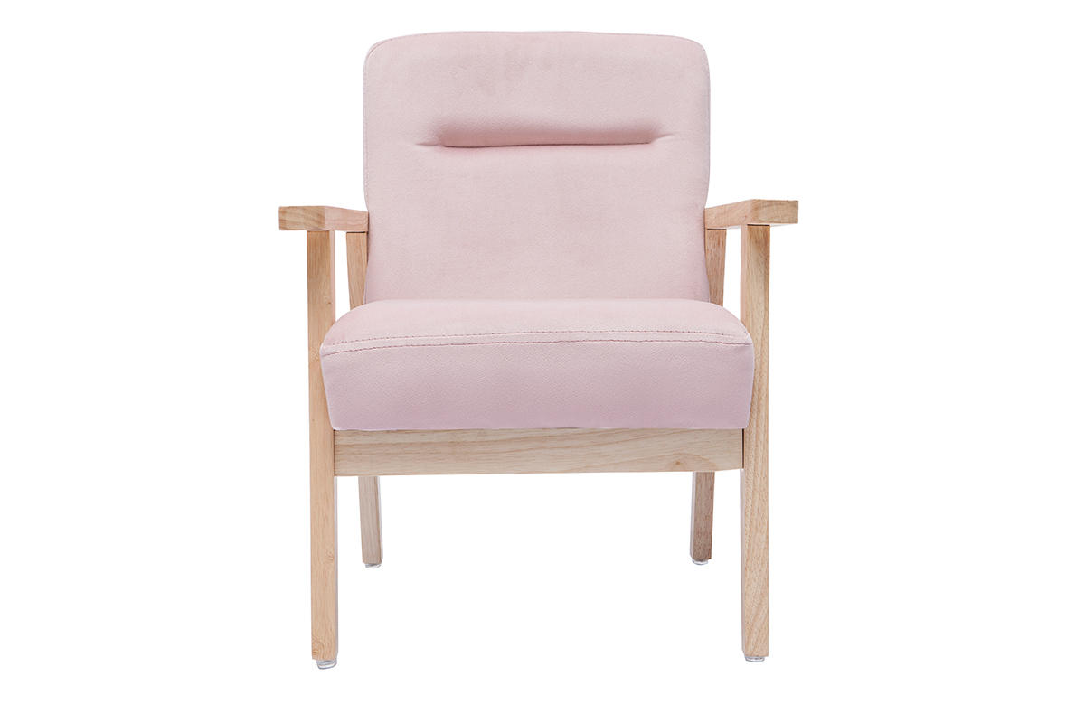 Silln nrdico infantil en terciopelo rosa y madera clara ABYSS