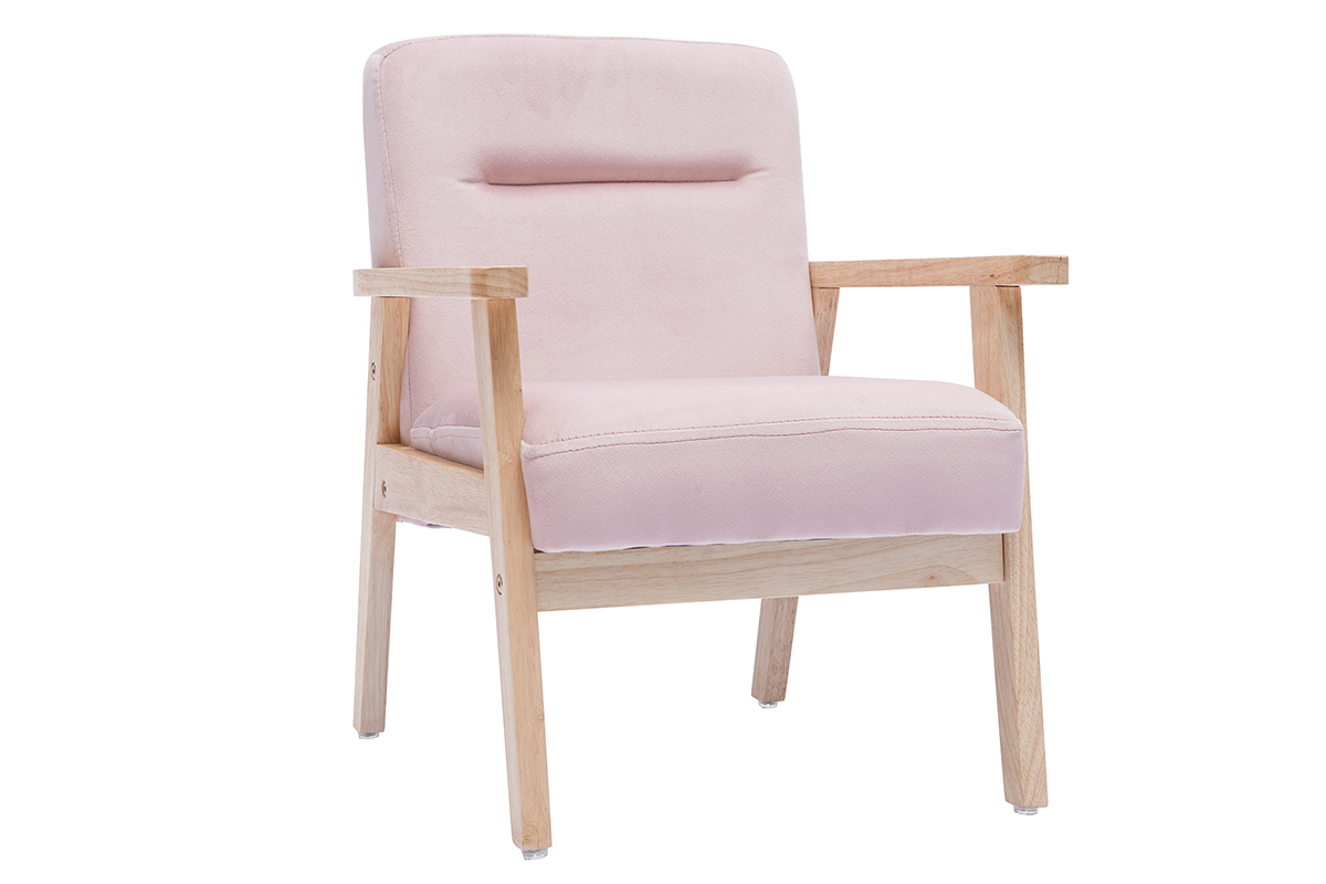 Silln nrdico infantil en terciopelo rosa y madera clara ABYSS
