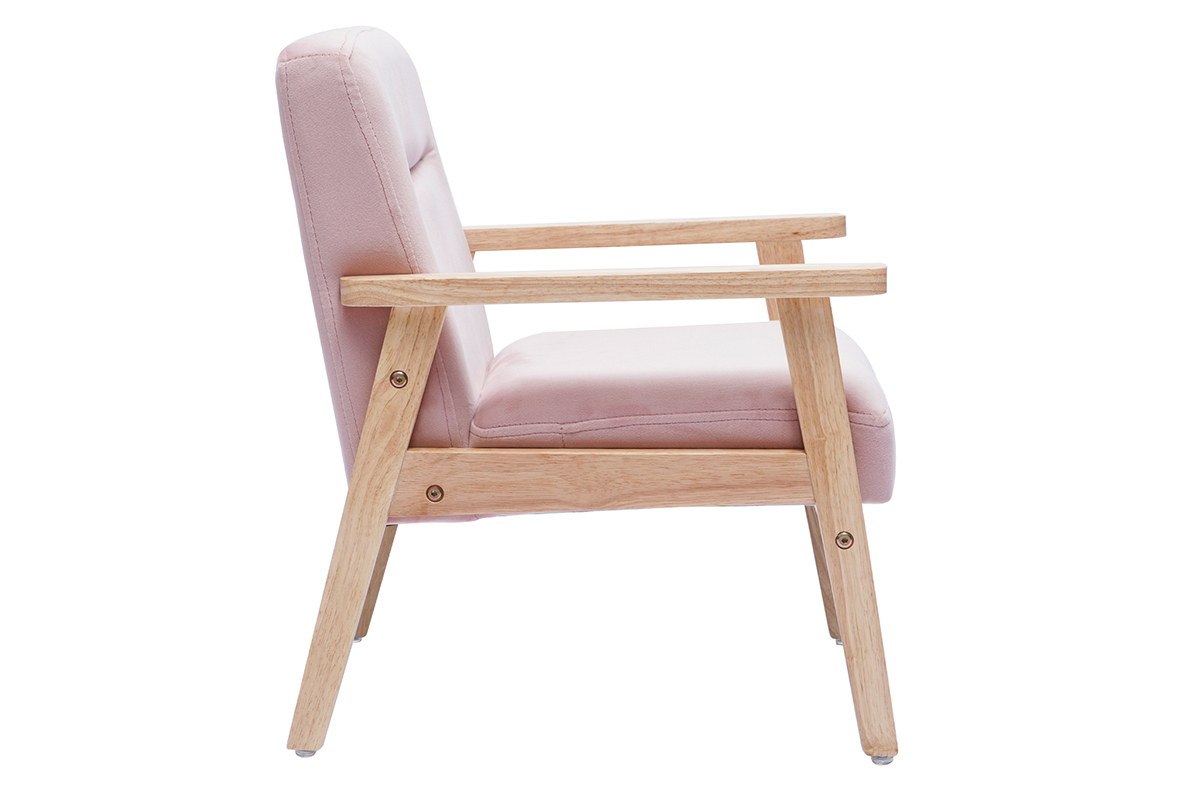 Silln nrdico infantil en terciopelo rosa y madera clara ABYSS