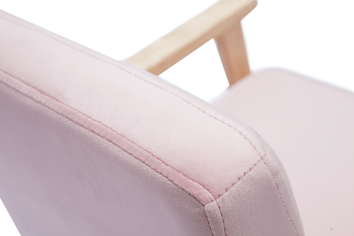 Silln nrdico infantil en terciopelo rosa y madera clara ABYSS