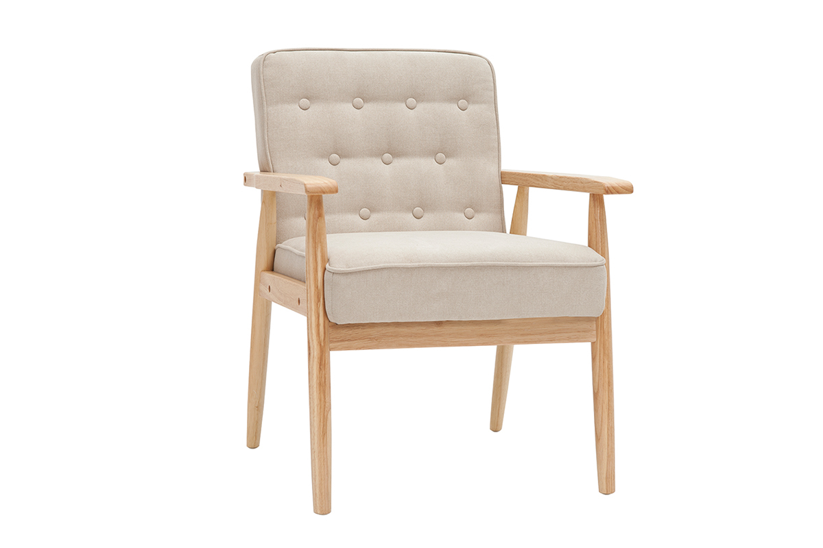 Silln nrdico tejido beige y madera natural FILIP