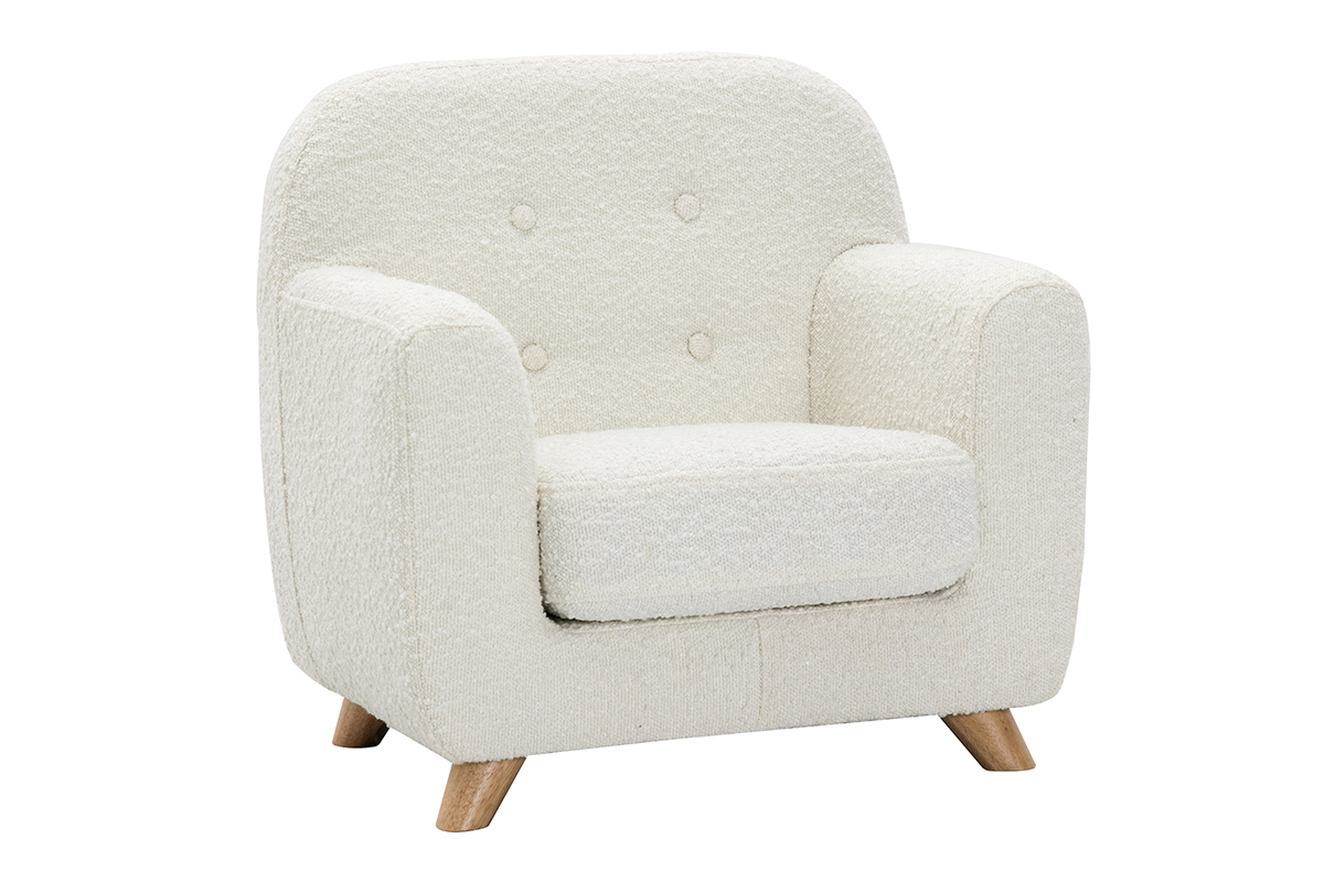 Silln para nios nrdico de borreguillo blanco y madera clara NORKID